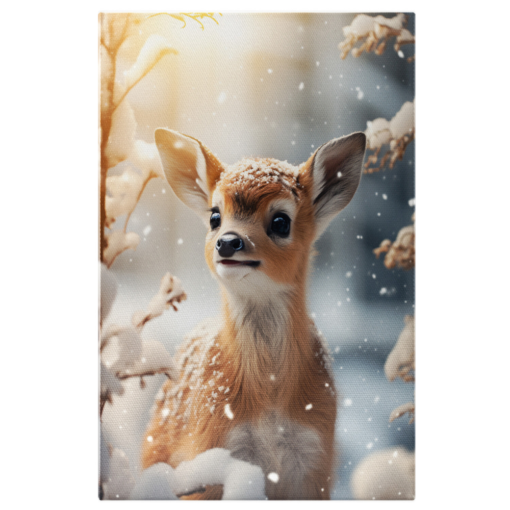 Pui de Căprioară Drăguț Contemplând Ramurile Înzăpezite ale unui Copac - Pictură Digitală, Marime 40x25CM [1]