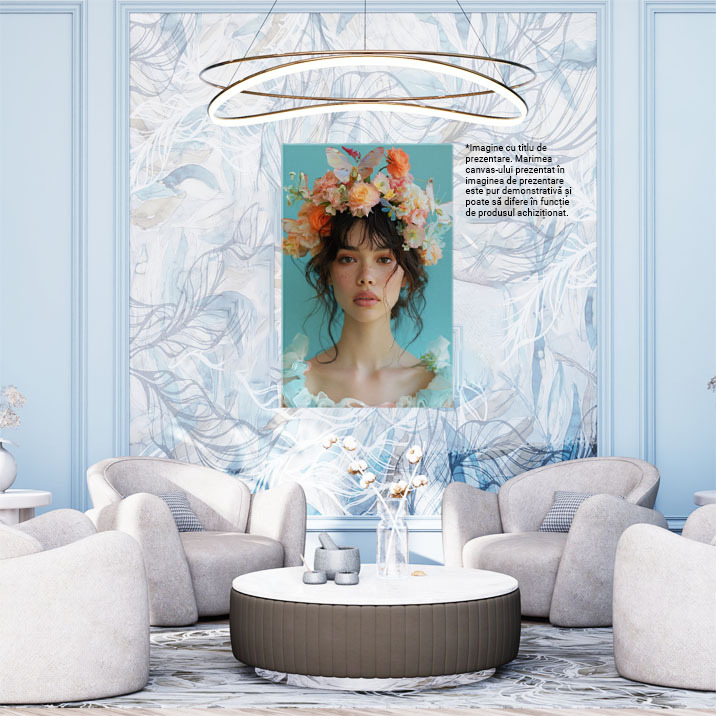 Tablou Canvas Răsăritul Emoțiilor în Personajul Fetei cu Flori pe Cap Naturalețe cu Pistrui , Pictura Digitala 40x25CM [2]