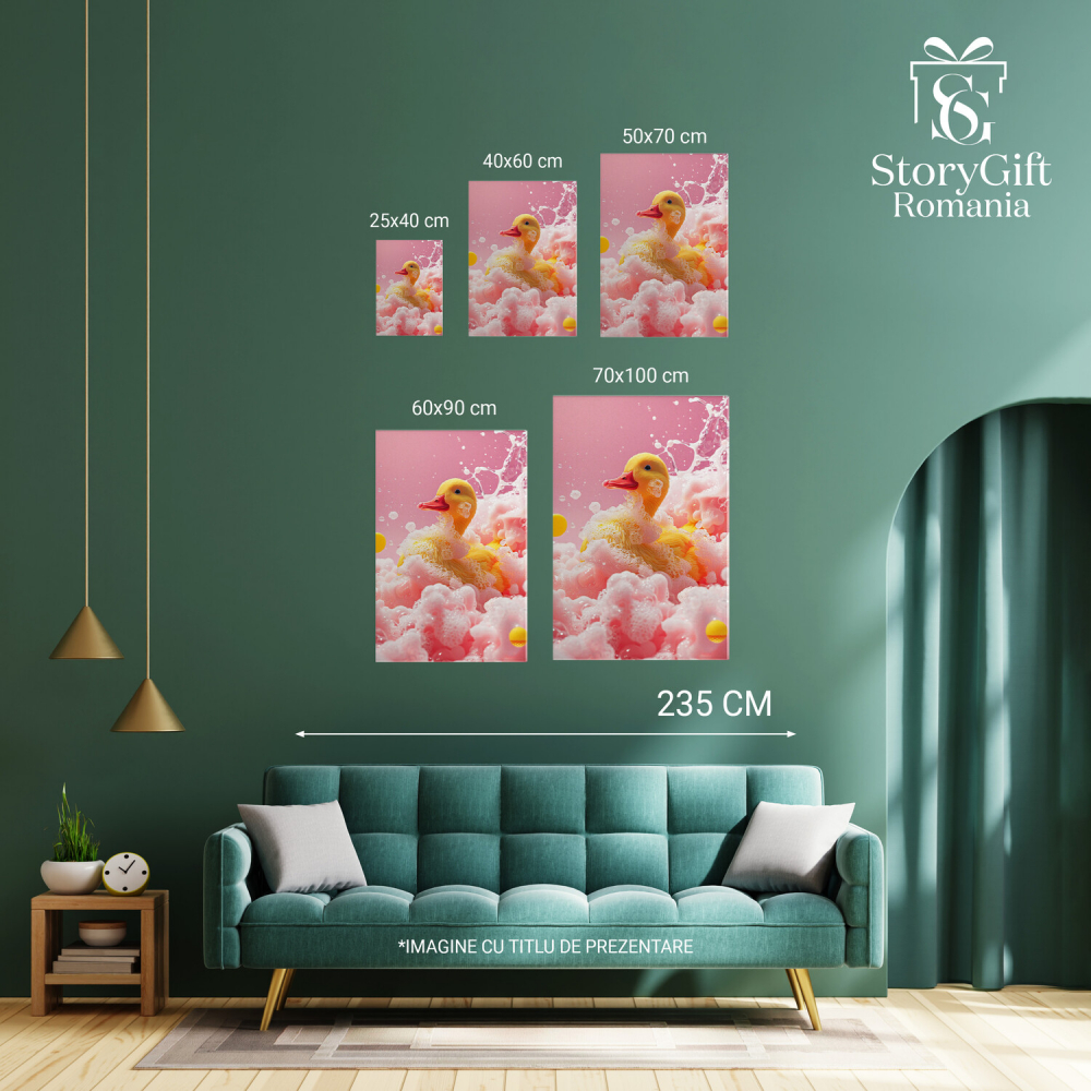 Tablou Canvas Rățușca Jucăușă cu Bule de Săpun, Marime 100x70CM [4]