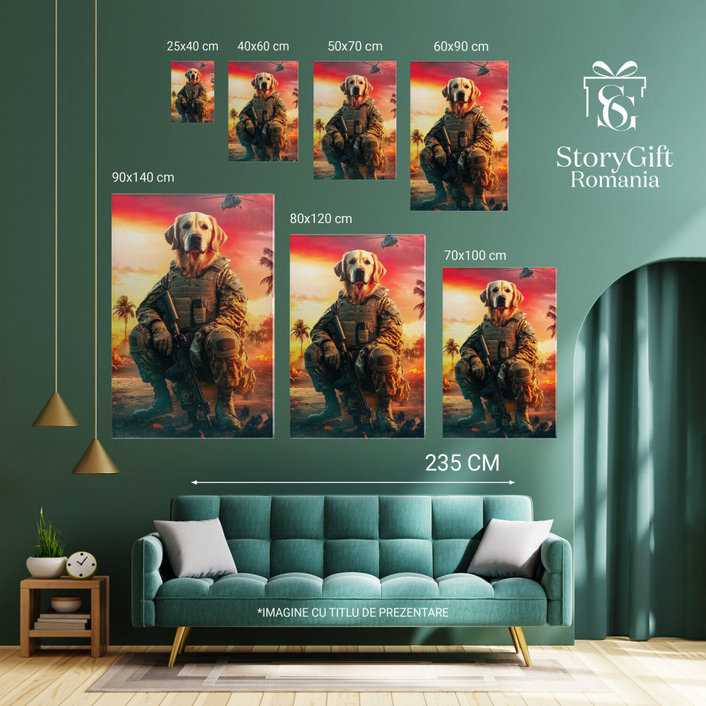  Tablou Canvas Personalizat Soldat American Sub Cer Roșu Cu Elicopter De LuptăMarime 40x25CM [6]