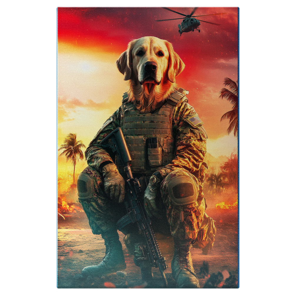  Tablou Canvas Personalizat Soldat American Sub Cer Roșu Cu Elicopter De LuptăMarime 40x25CM [1]