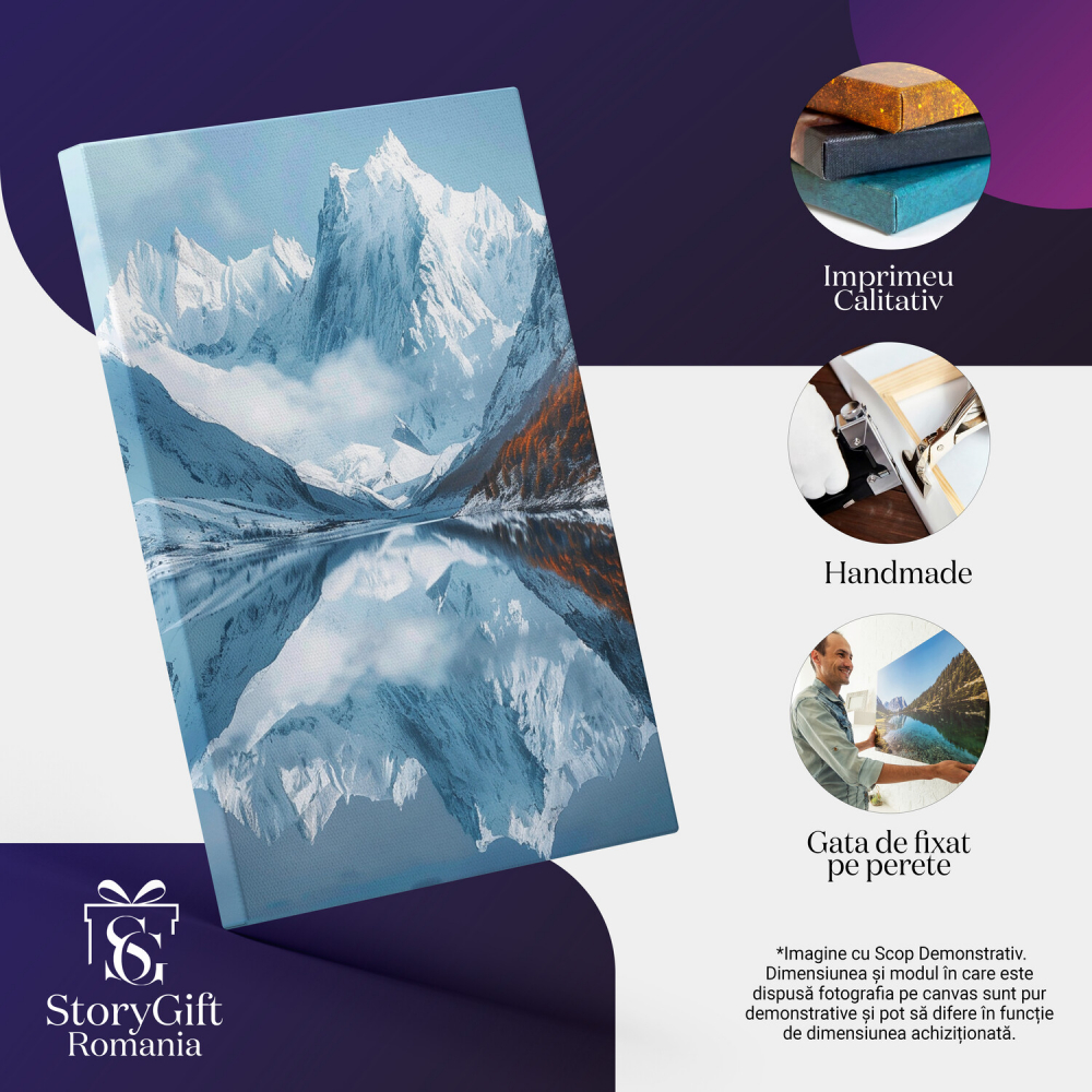 Reflexia Munților Înzăpeziți în Oglinda de Apă - Pictură Digitală, Marime 40x25CM [2]