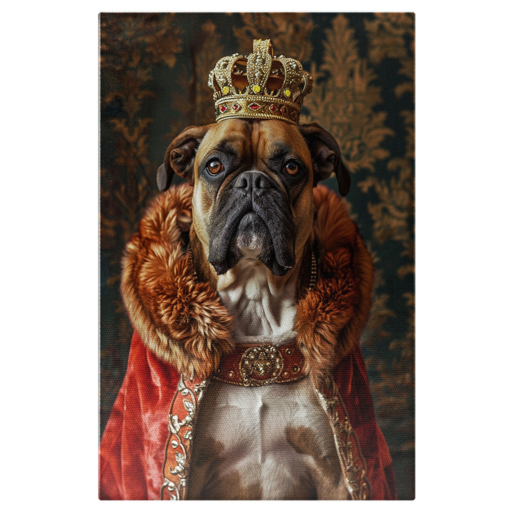 Tablou Canvas Boxer Francez Regal în Straie de Fanfaron cu Coroană, Marime 100x70CM [1]