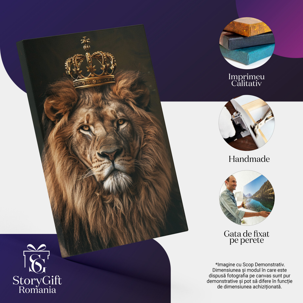 Regele Leu Incoronat cu Coama Bogată - Tablou Canvas, Marime 40x25CM [2]