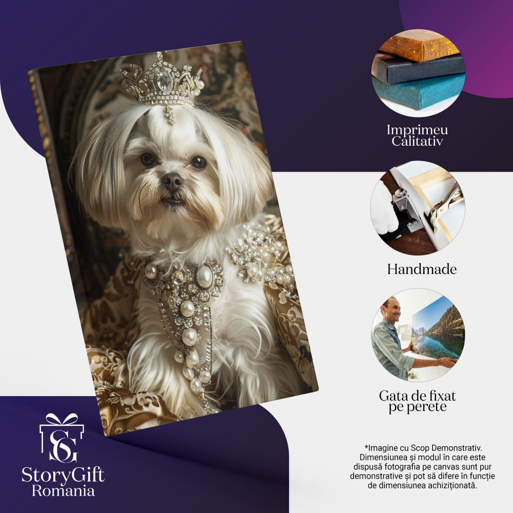 Regina Cățeluș cu Coroană din Diamante - Tablou Canvas, Marime 40x25CM [2]