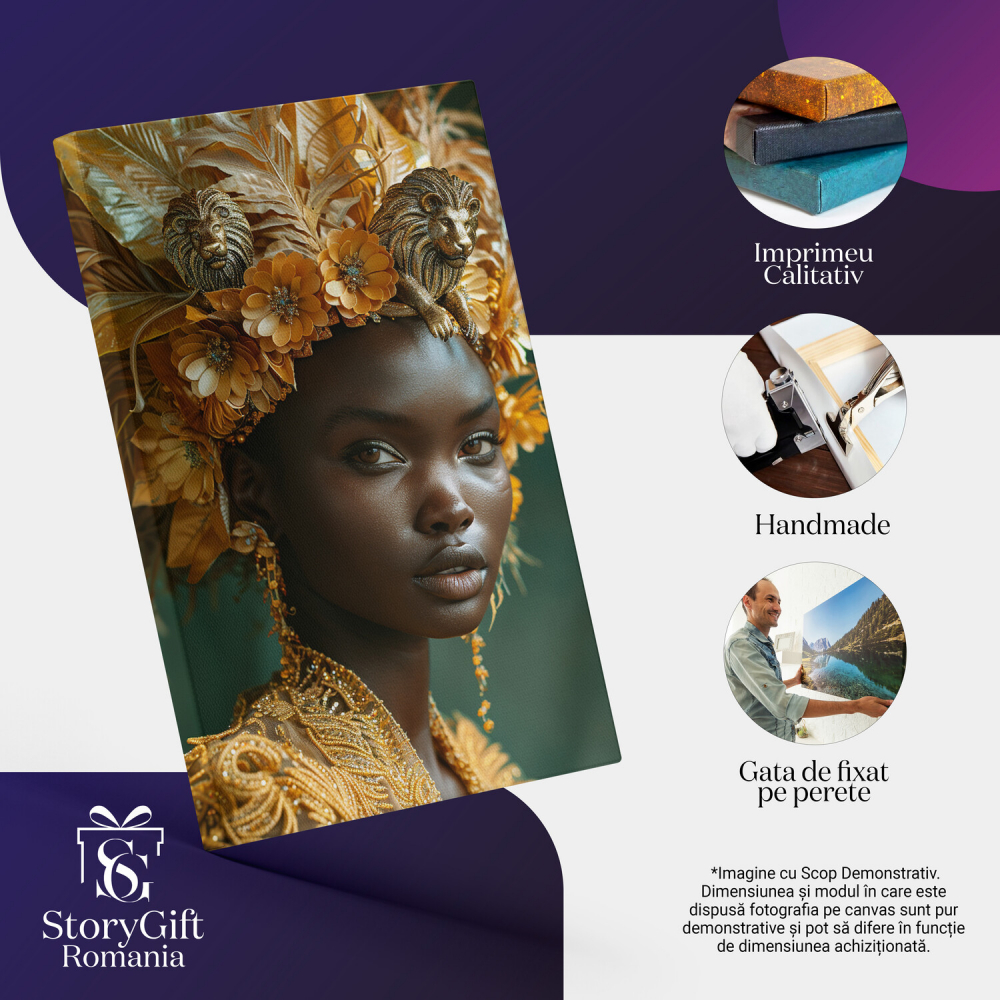 Regina Încoronată cu Figurine de Lei și Palarie din Pene, Marime 40x25CM [2]