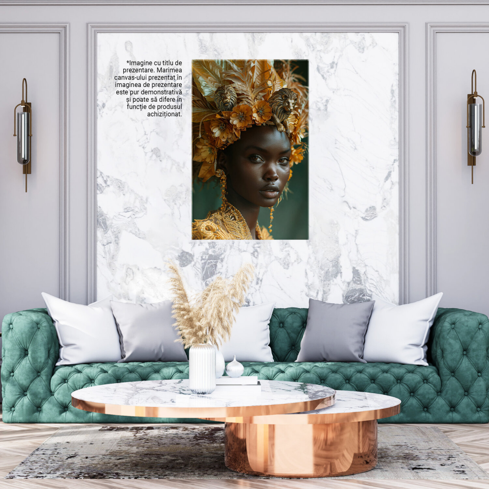 Regina Încoronată cu Figurine de Lei și Palarie din Pene, Marime 40x25CM [3]