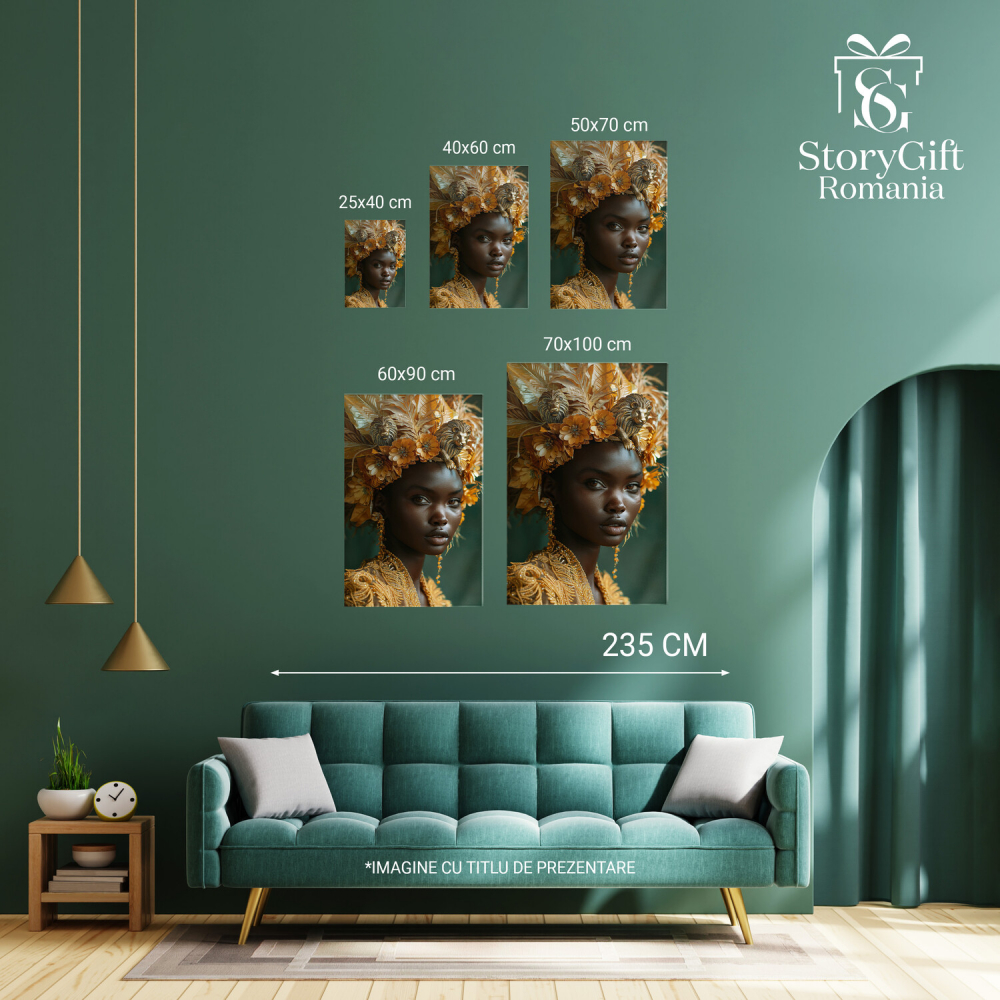 Regina Încoronată cu Figurine de Lei și Palarie din Pene, Marime 40x25CM [4]