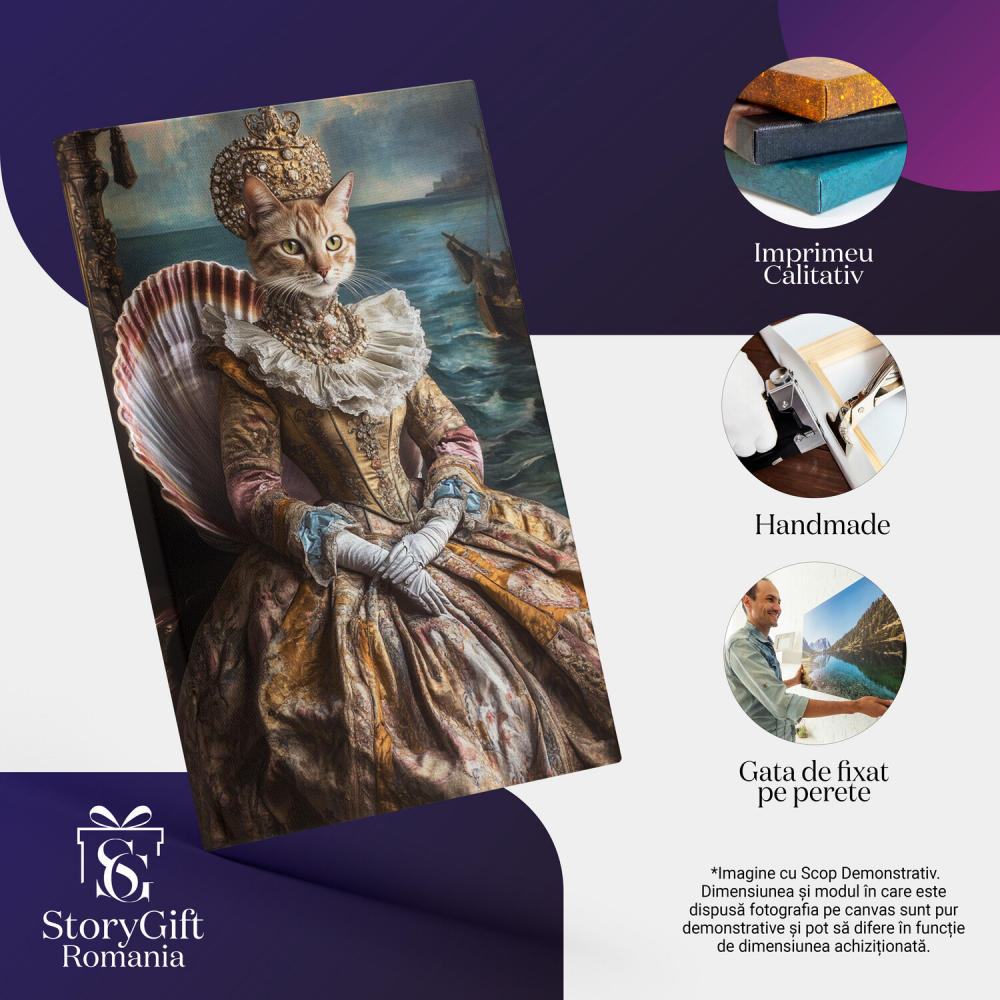  Tablou Canvas Personalizat Regina Pe Tron Scoică Cu Rochie Galbenă Și Coliere De PerleMarime 40x25CM [4]