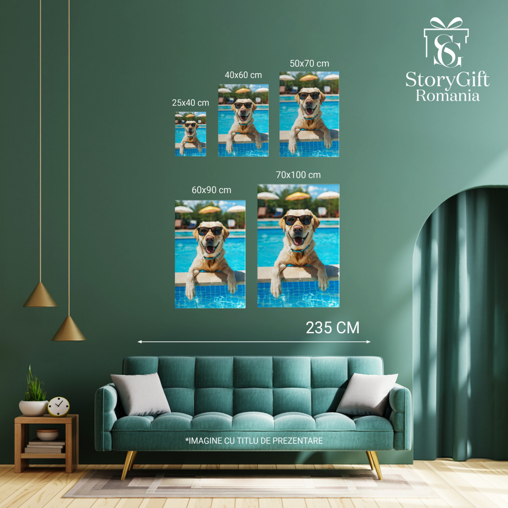 Tablou Canvas Labrador Retriever Relaxând la Piscină cu Ochelari de Soare | Pictură Digitală Fancy, Marime 40x25CM [4]