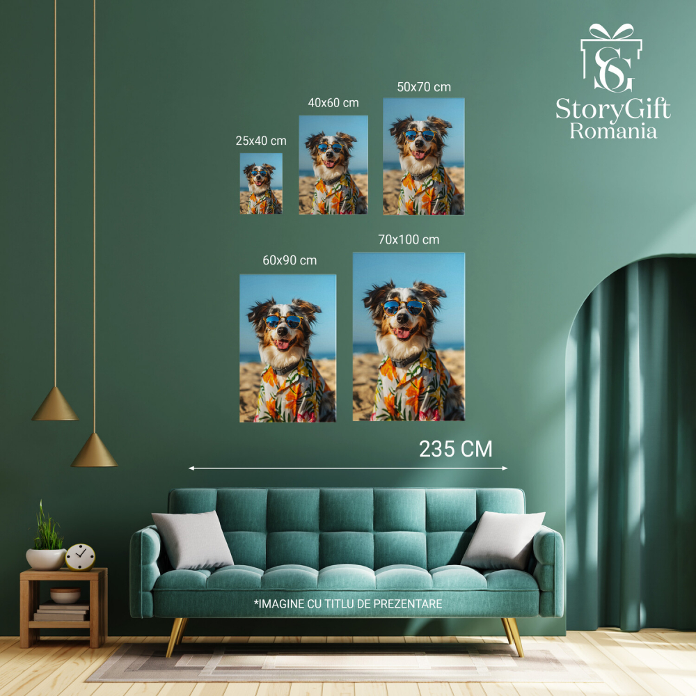 Tablou Canvas Cățel Australian Shepherd în Cămașă de Vacanță pe Plajă - Pictură Digitală, Marime 40x25CM [4]