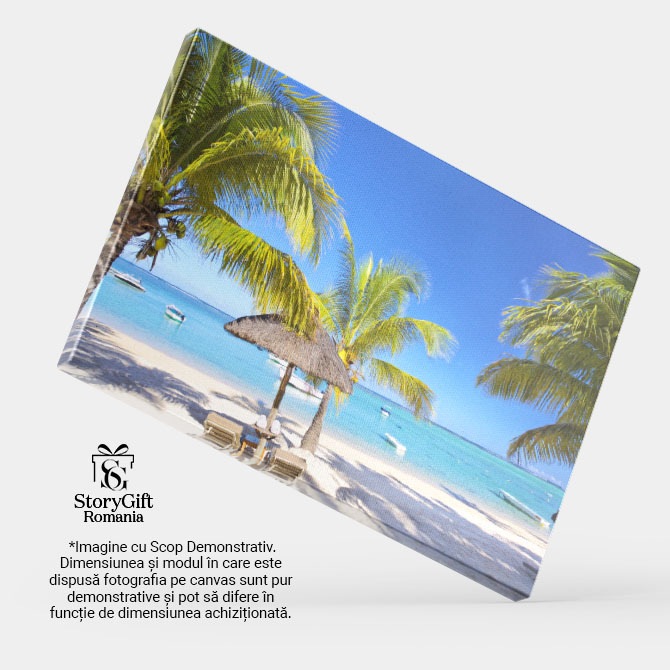 Tablou Canvas: Relaxare pe Plaja Mauritius - Paradis si Liniste Sub Umbrela 40x25CM [4]