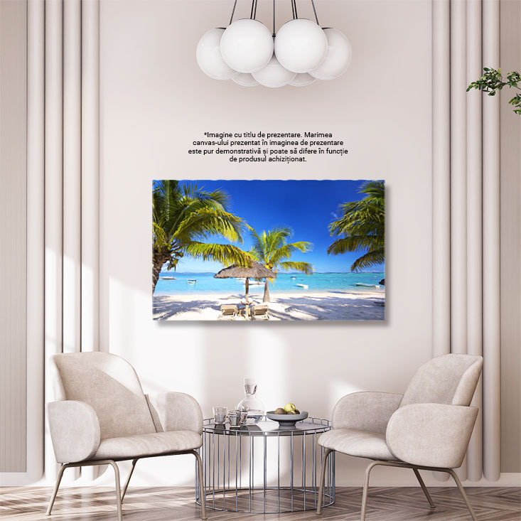 Tablou Canvas: Relaxare pe Plaja Mauritius - Paradis si Liniste Sub Umbrela 40x25CM [3]
