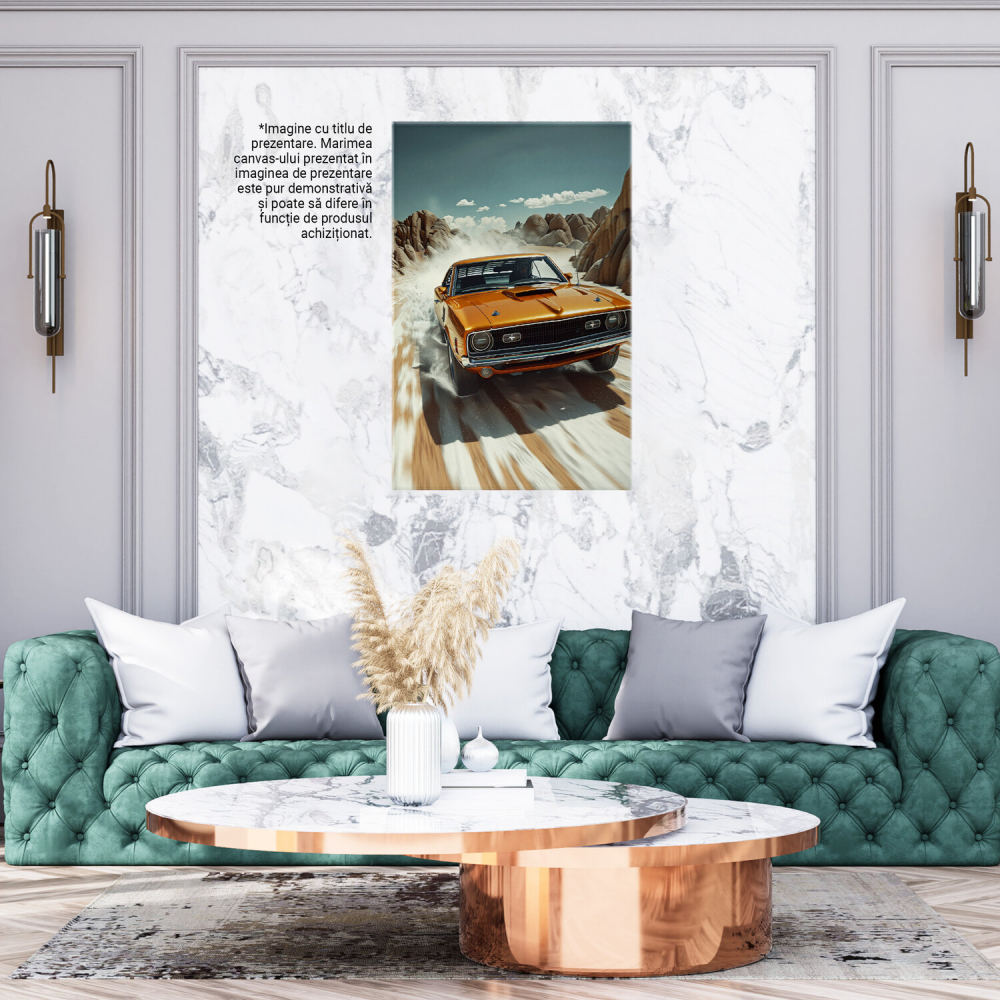 Tablou Canvas Mașină Retro Galben-Mustar pe Drum de Munte, Marime 40x25CM [3]