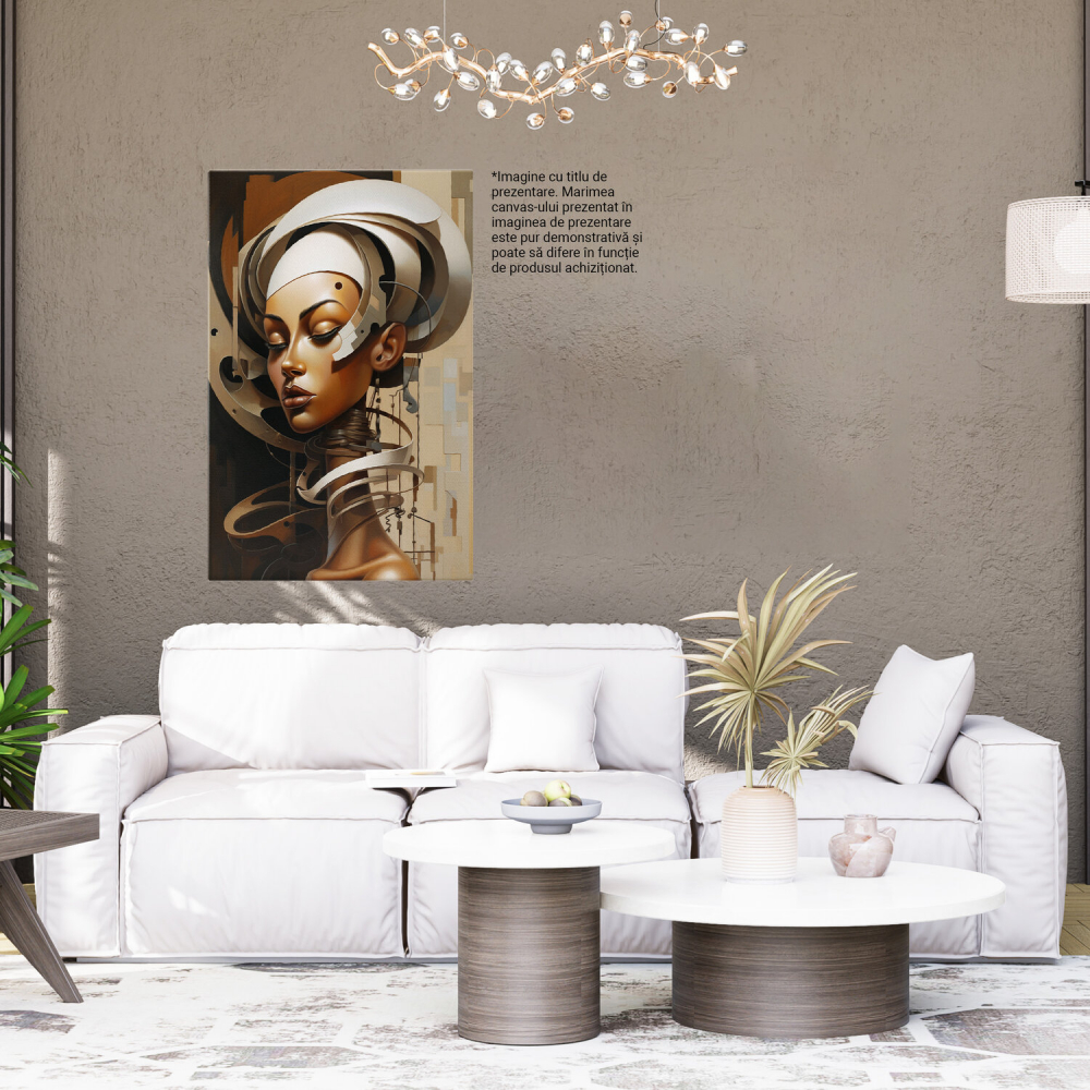 Robot Feminin cu Buzele Mari și Ochii Închiși, Împrejmuit de Cercuri Albe - Pictură Digitală, Marime 40x25CM [4]