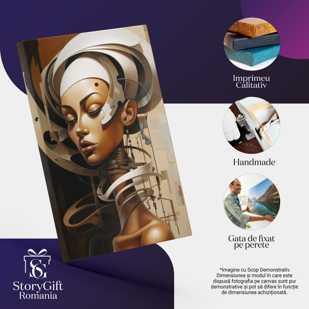 Robot Feminin cu Buzele Mari și Ochii Închiși, Împrejmuit de Cercuri Albe - Pictură Digitală, Marime 40x25CM [2]