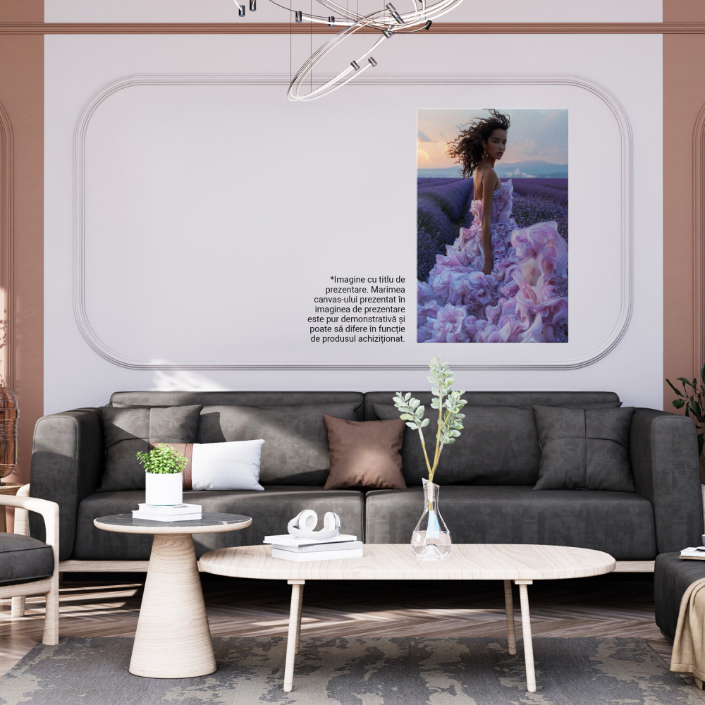 Rochia Mov a Fetei ce Continuă Peisajul Lavandei - Pictură Digitală cu Nuante de Mov, Marime 40x25CM [4]