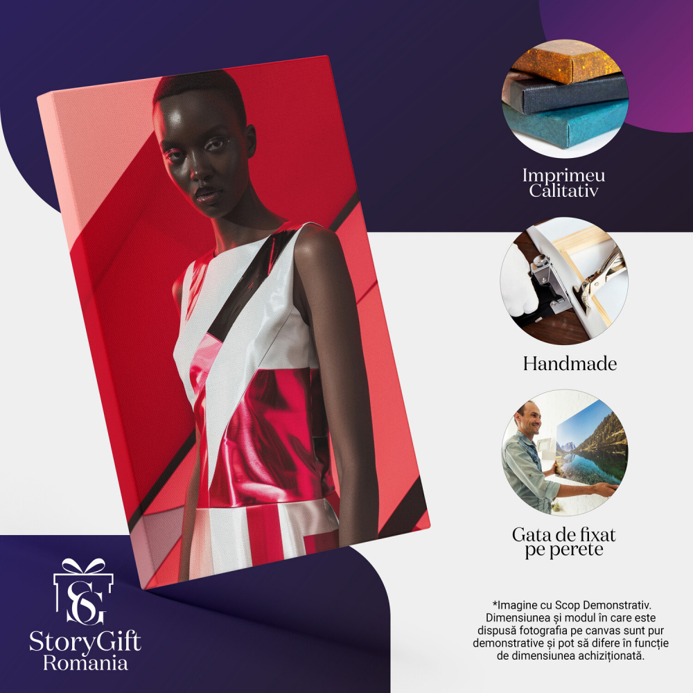 Tablou Canvas - Rochie de Piele Sclipitoare cu Roz și Alb pe un Model Superb, Marime 60x40CM [2]