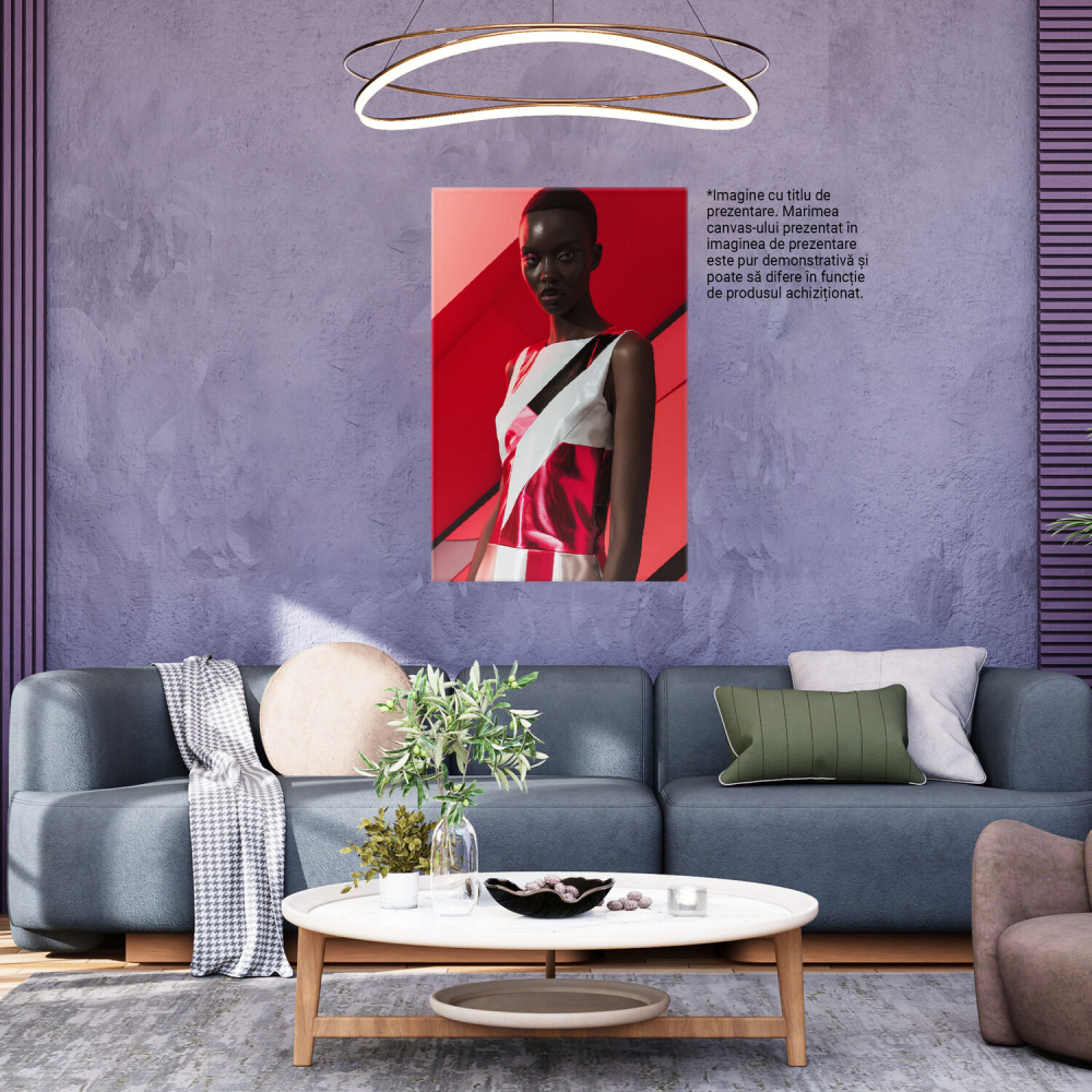 Tablou Canvas - Rochie de Piele Sclipitoare cu Roz și Alb pe un Model Superb, Marime 60x40CM [3]