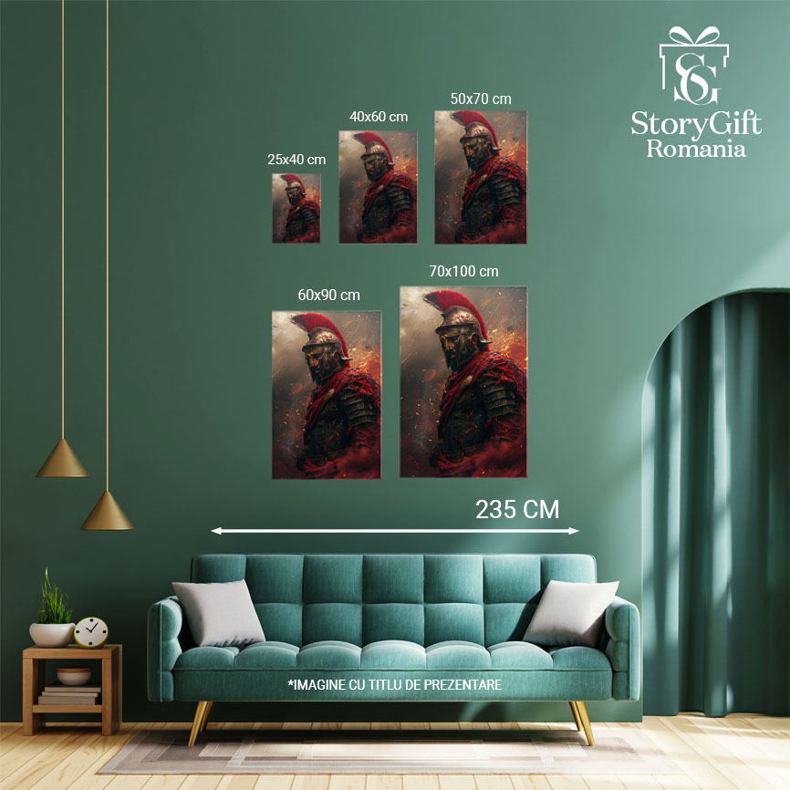Tablou Canvas Romanul Războinic Cuprins de Flăcări și Fum Iese Triumfător din Luptă , Pictura Digitala 40x25CM [4]
