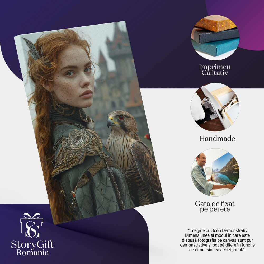 Fata Roscata în Costum Regal cu Pasărea de Companie, Marime 40x25CM [2]