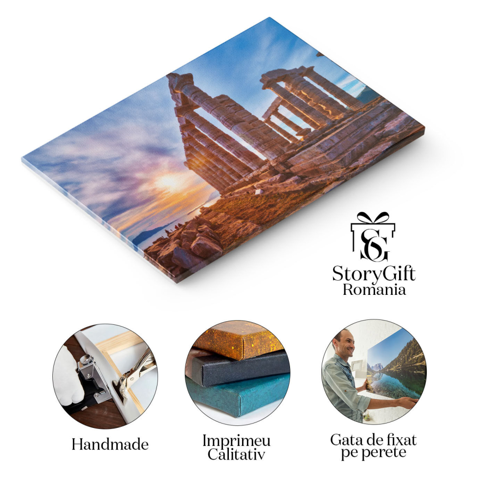 Tablou Canvas - Ruinele la Capul Sounion, Grecia: Istorie si Arheologie la Apus 40x25CM [2]