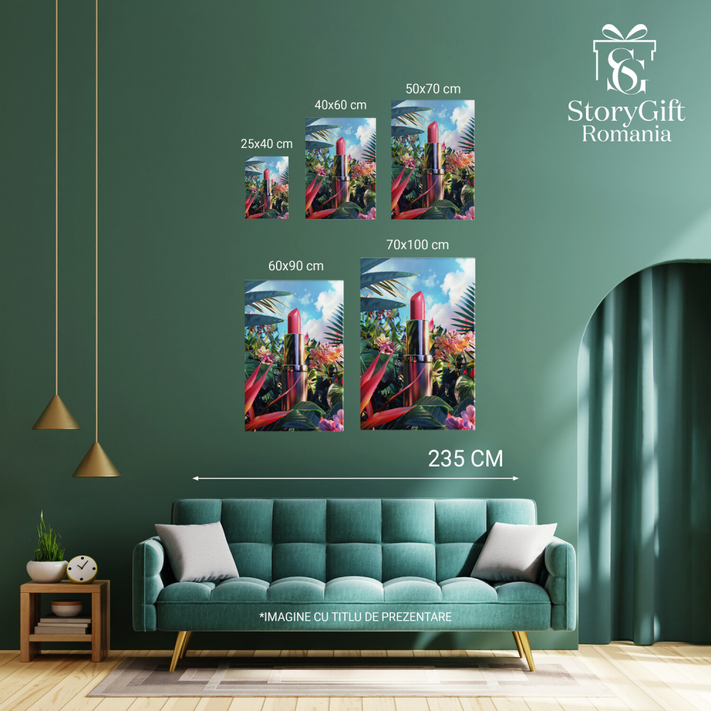 Ruj Roz și Flori Exotice - Tablou Canvas cu Cer Senin, Marime 40x25CM [4]