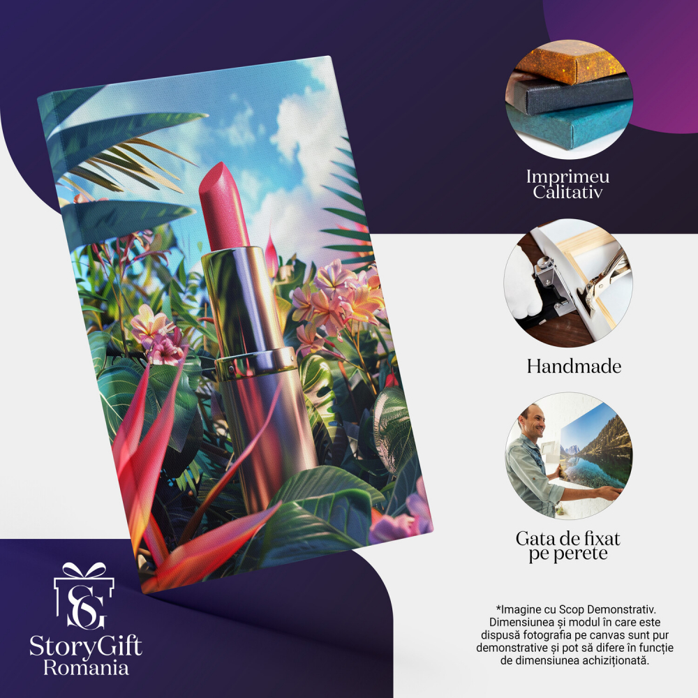 Ruj Roz și Flori Exotice - Tablou Canvas cu Cer Senin, Marime 40x25CM [2]