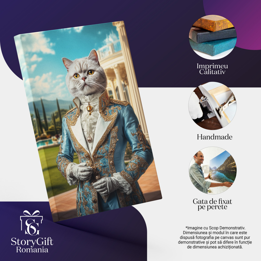  Tablou Canvas Personalizat Sacou Albastru Cyan Cu Guler Ruff Și Clopoțel AuriuMarime 40x25CM [4]