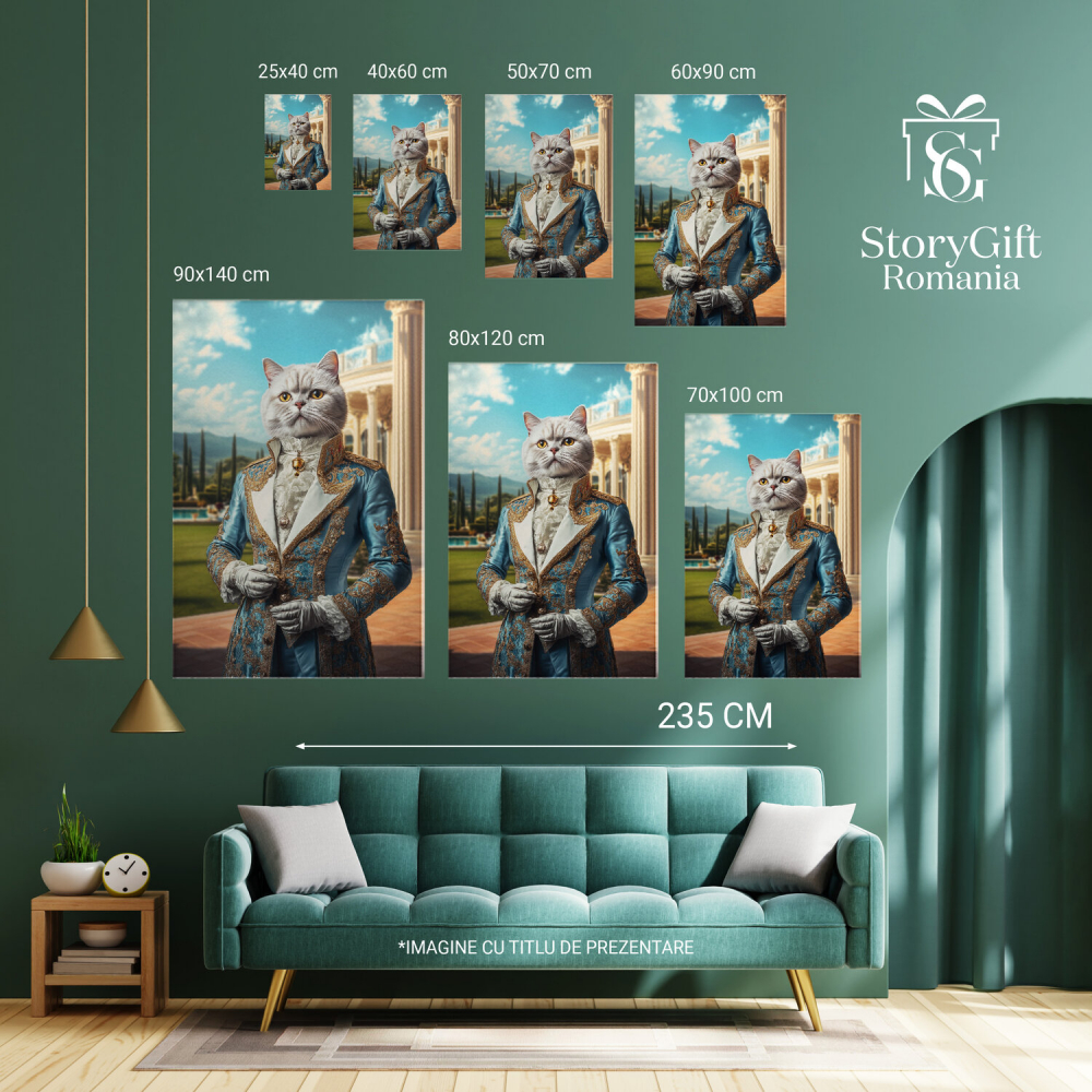  Tablou Canvas Personalizat Sacou Albastru Cyan Cu Guler Ruff Și Clopoțel AuriuMarime 40x25CM [6]