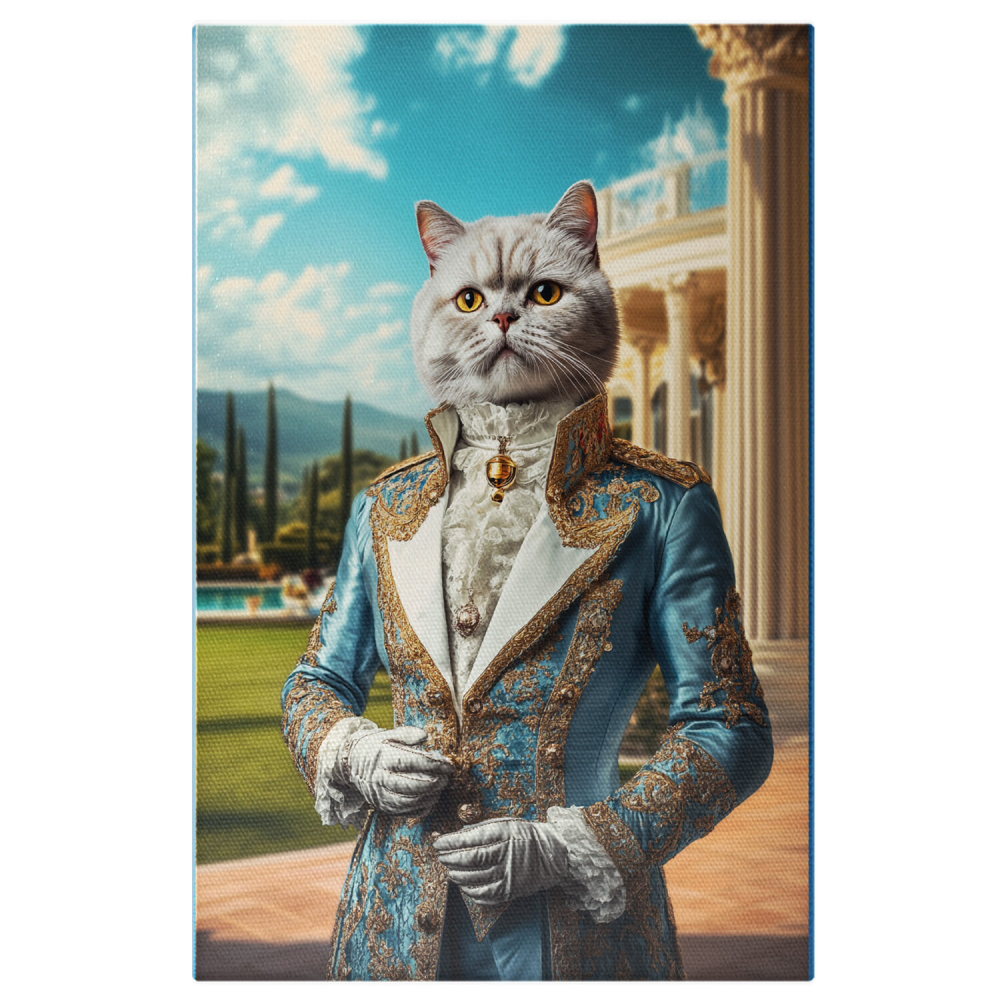  Tablou Canvas Personalizat Sacou Albastru Cyan Cu Guler Ruff Și Clopoțel AuriuMarime 40x25CM [1]