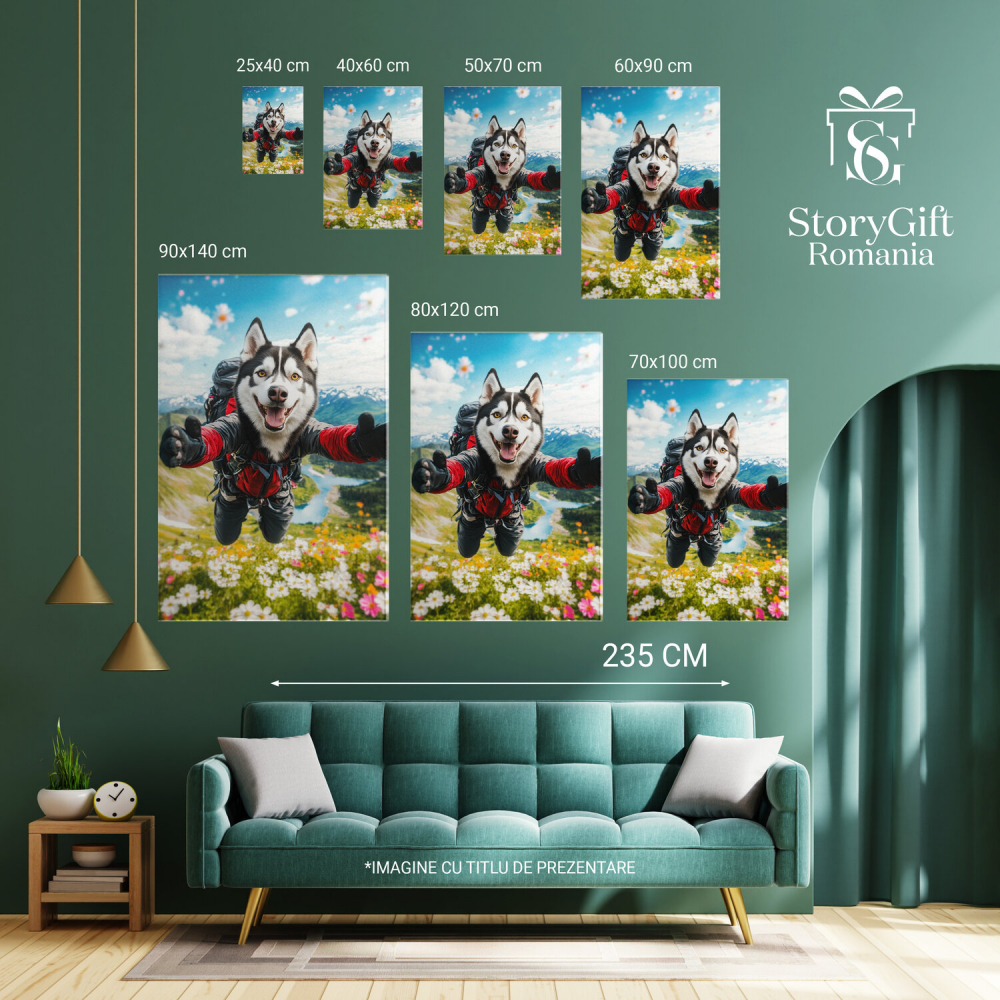 Tablou Canvas Personalizat - Animal Parașutist în Lan de FloriMarime 40x25CM [6]