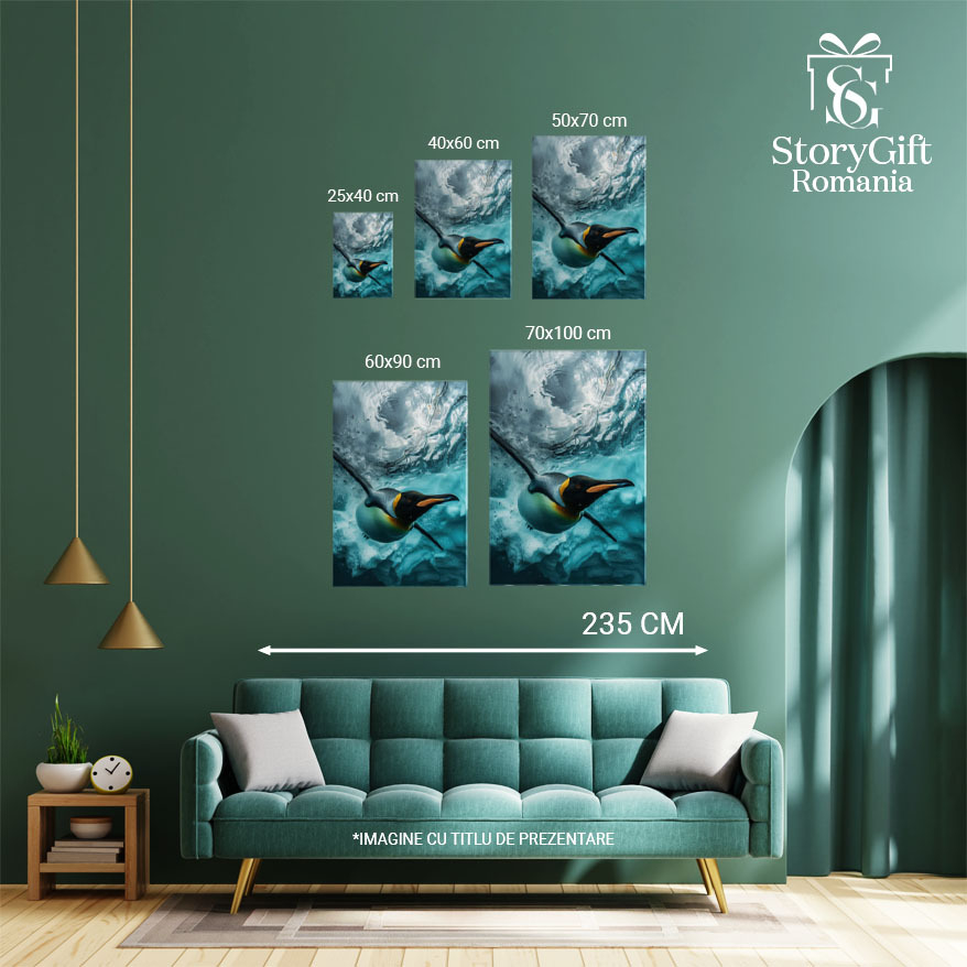 Tablou Canvas: Săritura Pinguinului în Apa Rece Curată ca Lacrima Stânci Subacvatice cu Zăpadă Pictura Digitala 40x25CM [4]
