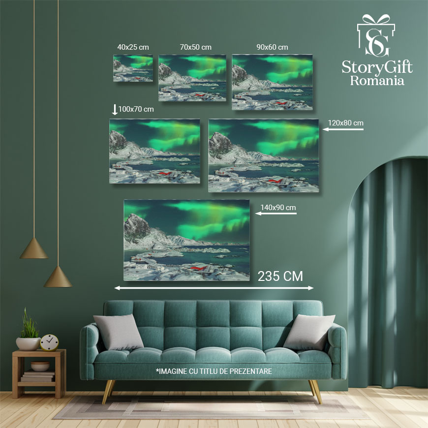 Tablou Canvas Satul Hamnoy si Podul vazute de pe Insula Olenilsoya peisaj norvegian, sat traditional, pod, natura 2288 40x25CM [5]