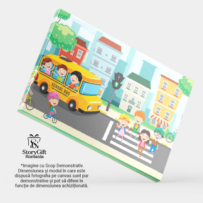 Tablou Canvas School Bus, Autobuzul Galben de Scoala in Fata, 40x25cm [4]