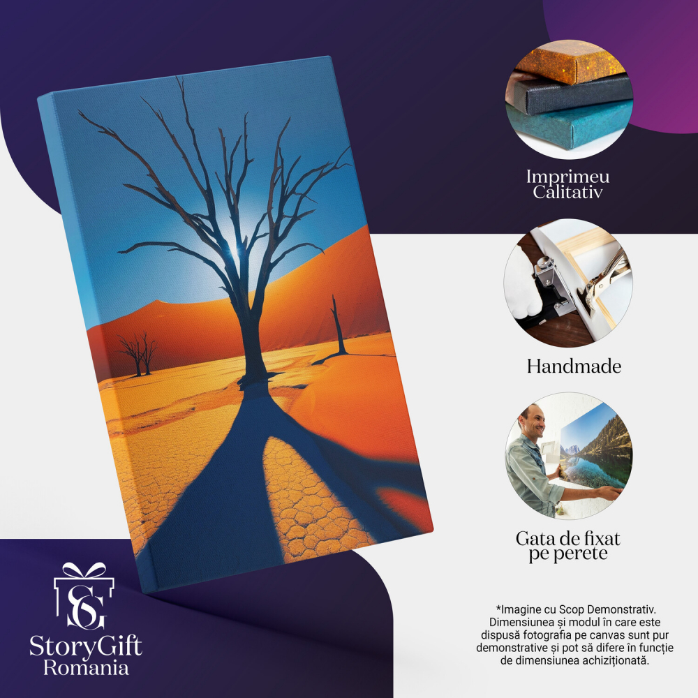 „Tablou Canvas Seceta Deșertului cu Pomi Golași și Umbre sub Soarele Strălucitor”, Marime 40x25CM [2]