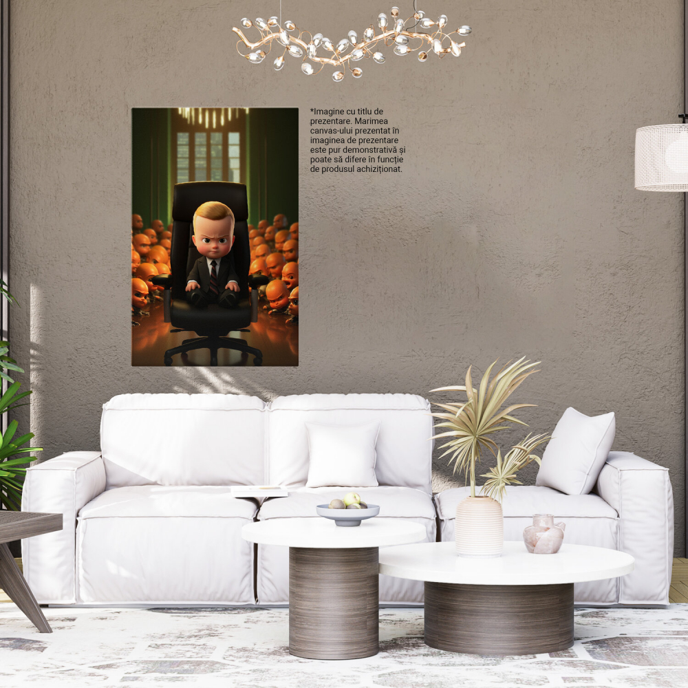 Șeful Bebelusilor cu Păr Blond pe un Scaun de Birou Negru, Împresurat de Bebelusi Furioși - Pictură Digitală, Marime 40x25CM [4]