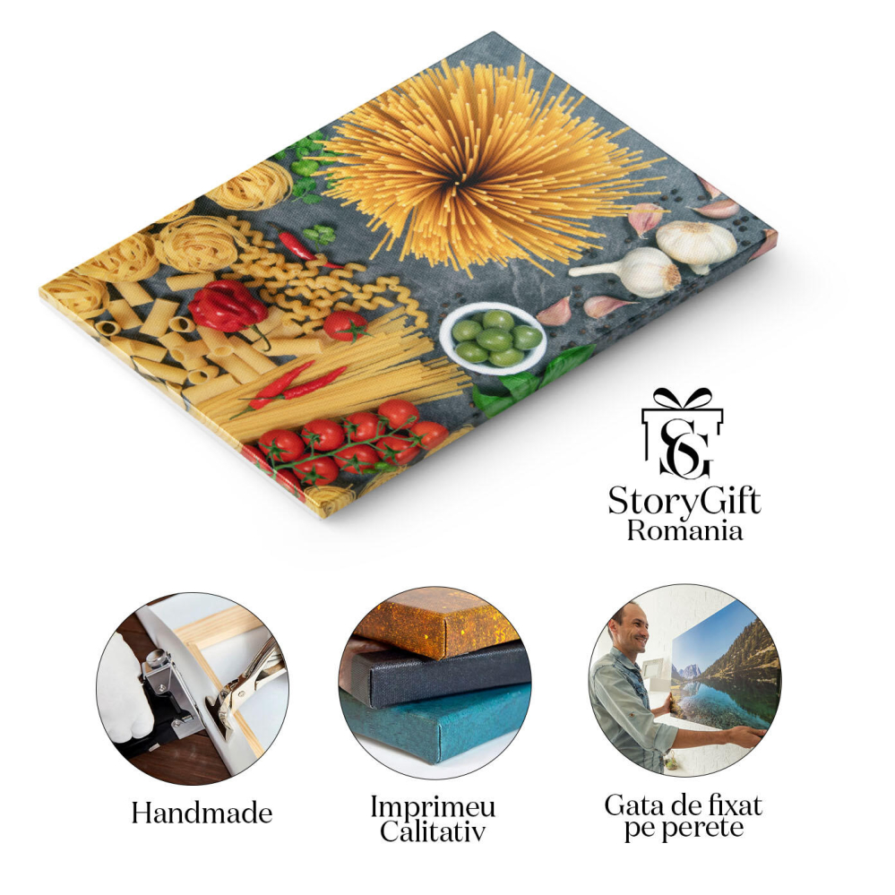 Tablou Canvas Selectie de Paste Italiene, Paste Uscate, mancare, paste, ingrediente, Italia, bucatarie. 3980 40x25CM [2]