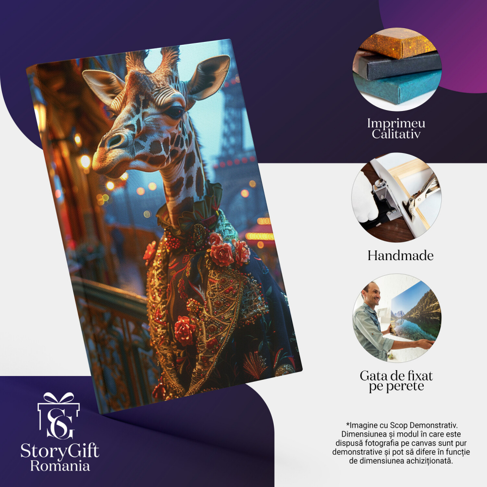 Tablou Canvas - Silueta Modei: Girafa cu Inimă Omenescă în Orașul Iubirii, Marime 40x25CM [2]