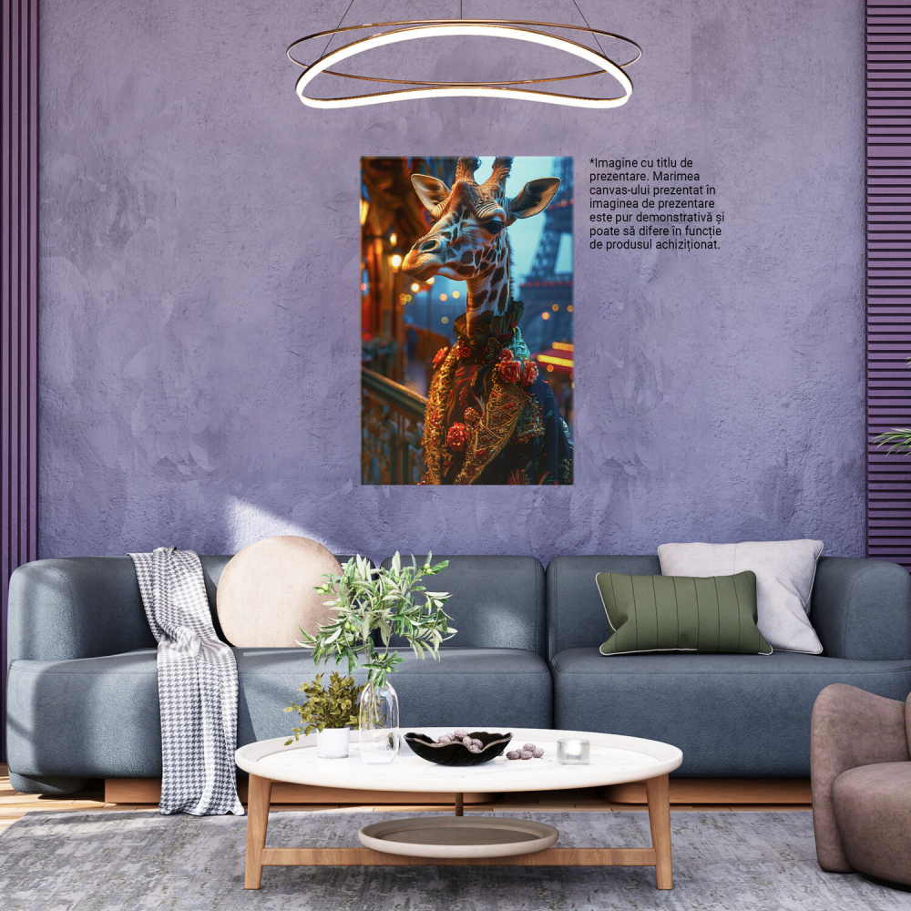 Tablou Canvas - Silueta Modei: Girafa cu Inimă Omenescă în Orașul Iubirii, Marime 40x25CM [3]