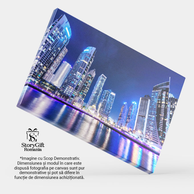 Tablou Canvas: Silueta moderna a orasului Dubai la noapte Peisaj Urban, Dubai, Silueta Urbana 40x25CM [4]