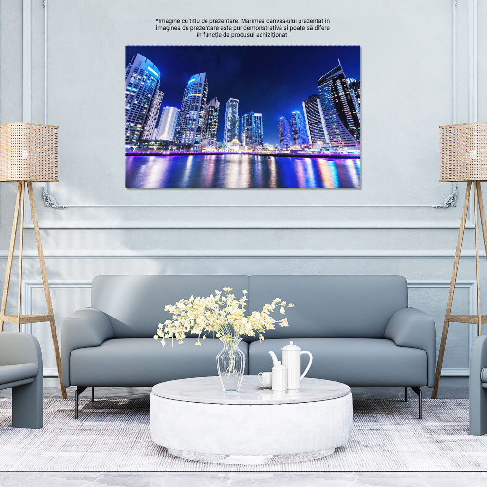 Tablou Canvas: Silueta Modernă a Orașului Dubai la Noapte, Marime 40x25CM [4]