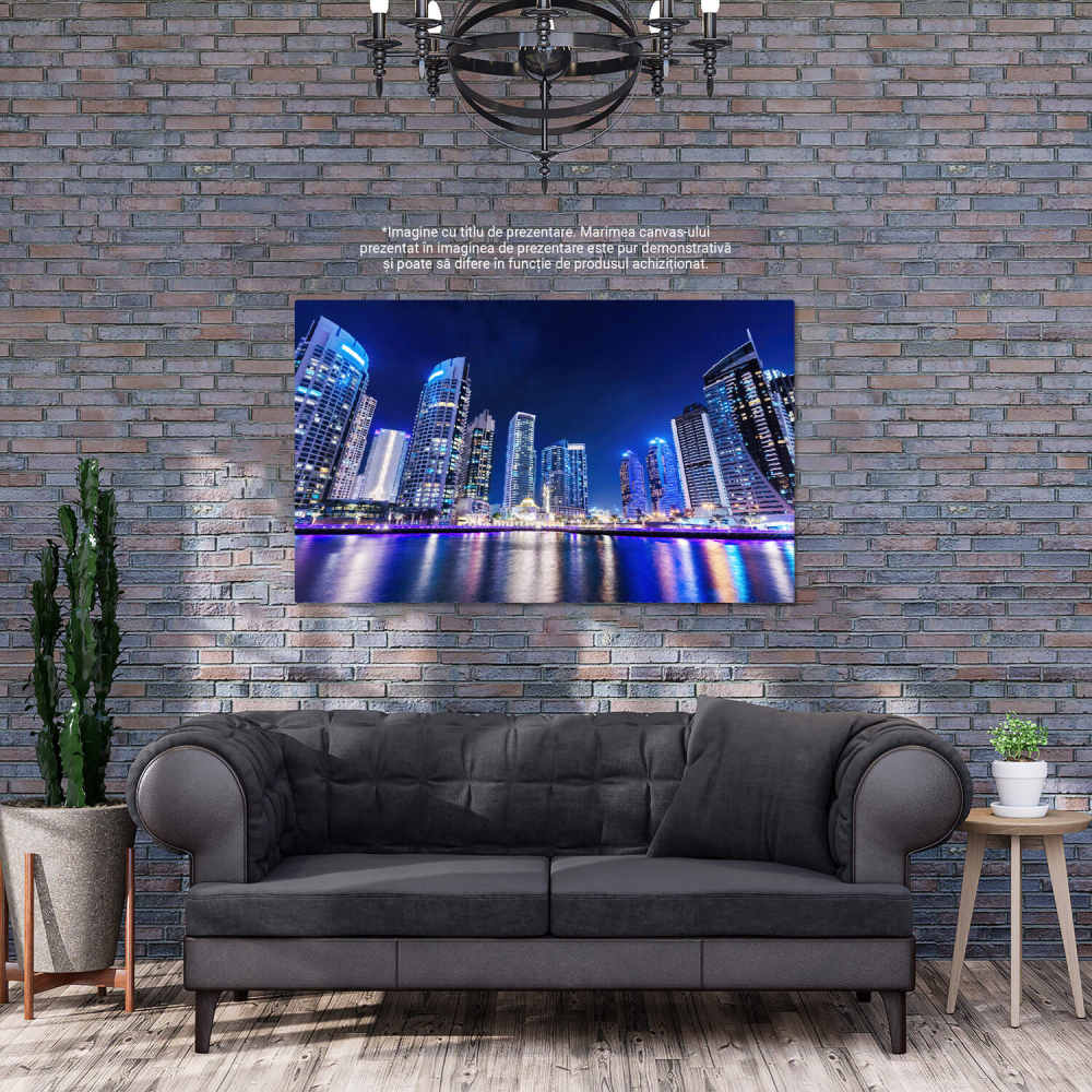 Tablou Canvas: Silueta Modernă a Orașului Dubai la Noapte, Marime 40x25CM [3]