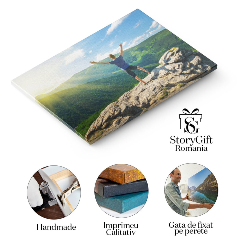 Tablou Canvas Silueta Om pe Varful Muntelui, Top, Munte, Putere, Catarare, Soare, Excursie, Hiking 2900 40x25CM [2]