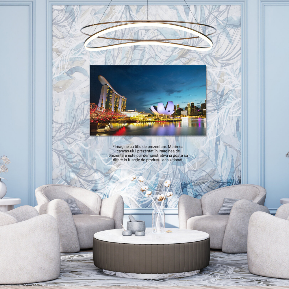 Silueta Orașului Singapore la Apus: Skyline cu Podul Helix, Marime 40x25CM [3]