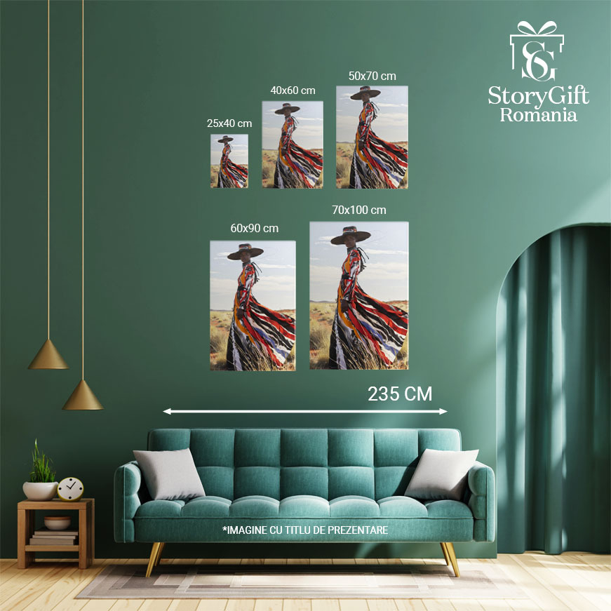 Tablou Canvas: Singurătate Plăcută Silueta în Rochie Colorată cu Pălărie în Pistiul Secetei Pictura Digitala 40x25CM [4]