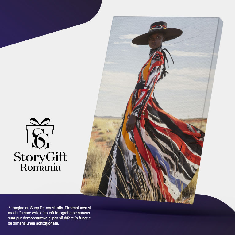 Tablou Canvas: Singurătate Plăcută Silueta în Rochie Colorată cu Pălărie în Pistiul Secetei Pictura Digitala 40x25CM [5]