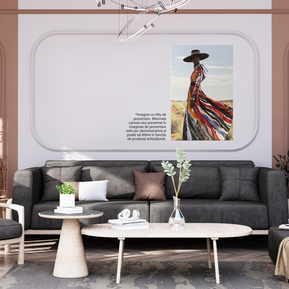 Singurătatea Plăcută - Silueta în Rochie Colorată cu Pălărie în Peisajul Secetos - Pictură Digitală, Marime 40x25CM [4]