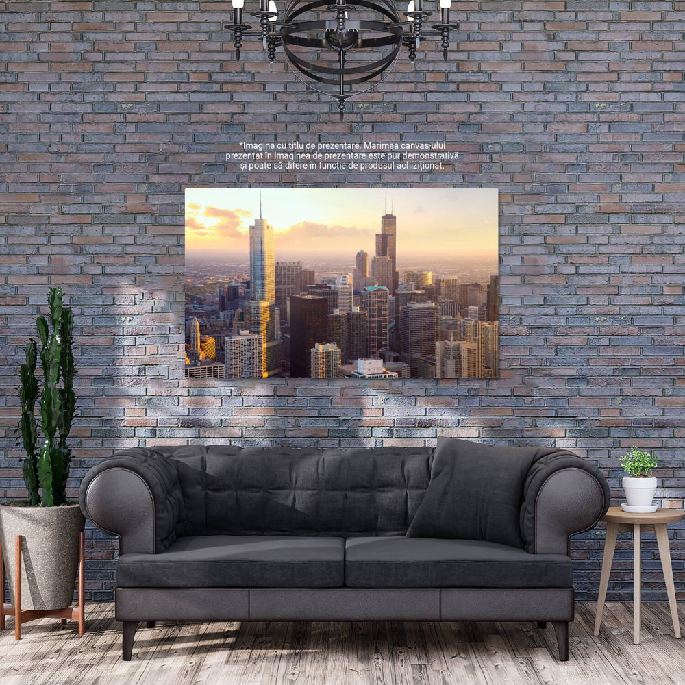 Tablou Canvas Skyline la Apus: Peisaj Urban cu Clădiri și Intersecții din Statele Unite, Marime 40x25CM [4]