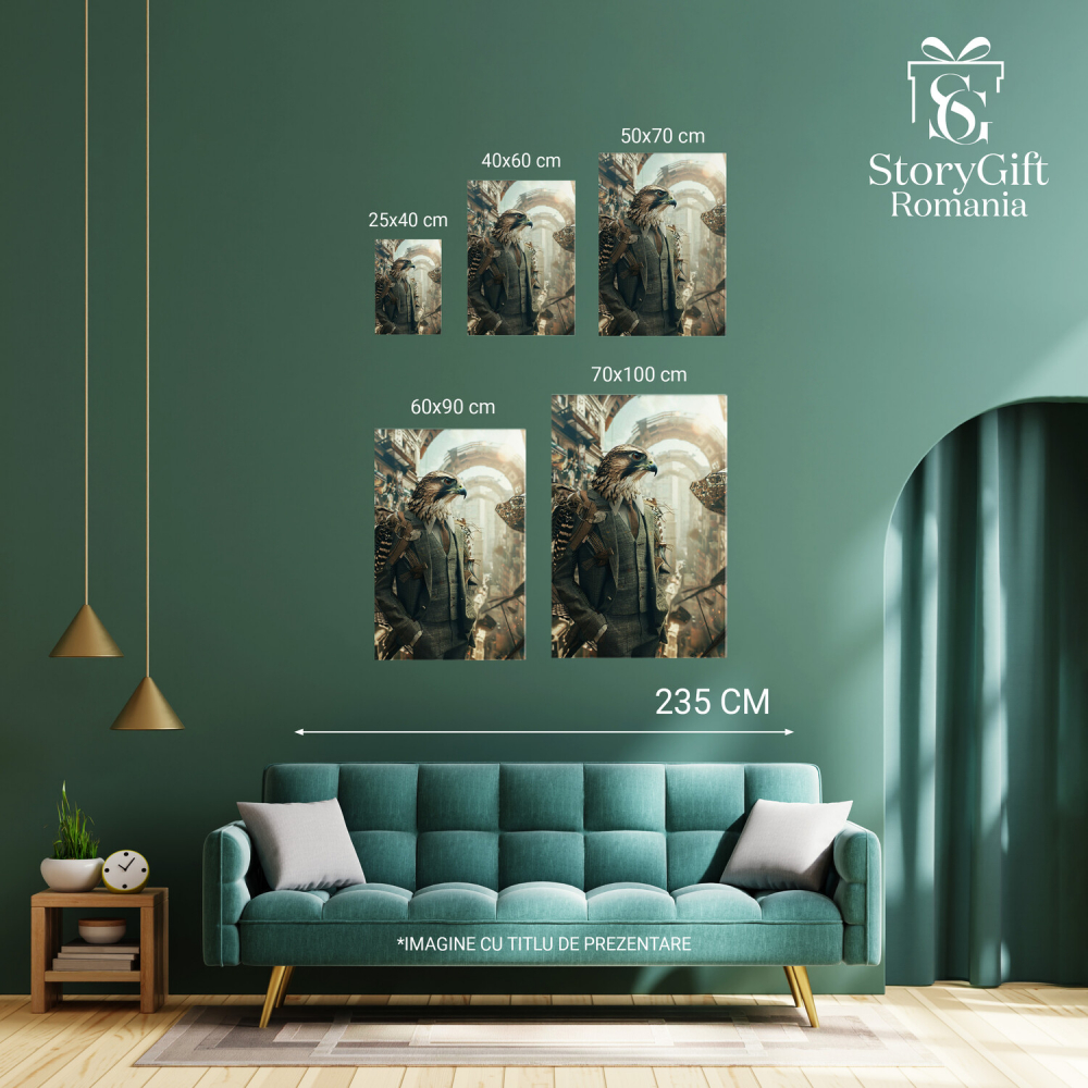 Tablou Canvas - Șoim Elegant în Costum cu Cravată sub Balcoane Urbane, Marime 40x25CM [4]